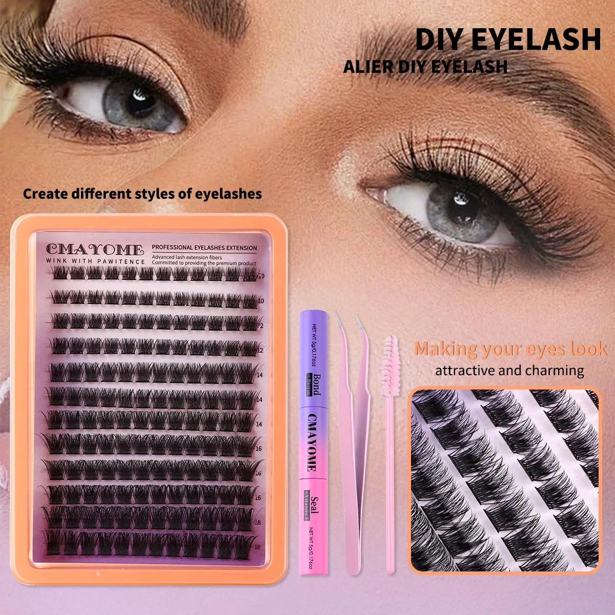 Fashion Hot-selling Women's Daily Matching False Eyelashes Book with Tool Set B Song Segmented 10-18m Eyelashes