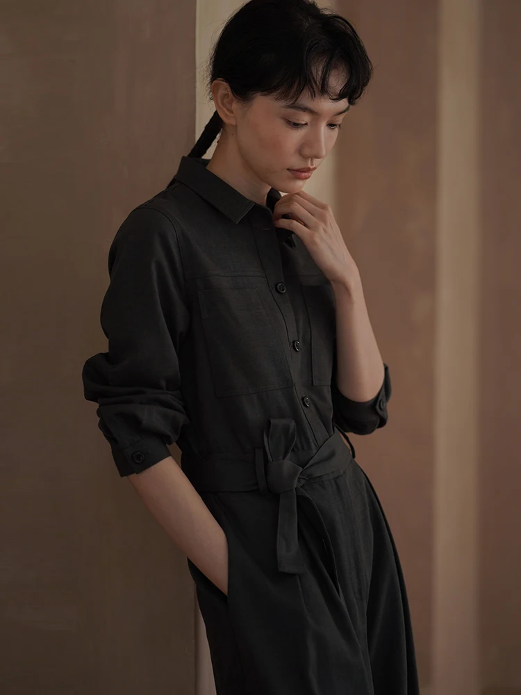 

Брюки-комбинезон Hacikis Commute Sle Utili с широкими штанинами, свободным воротником, эффектом похудения, из лиоцелла и хлопка, с высокой талией, прямого кроя