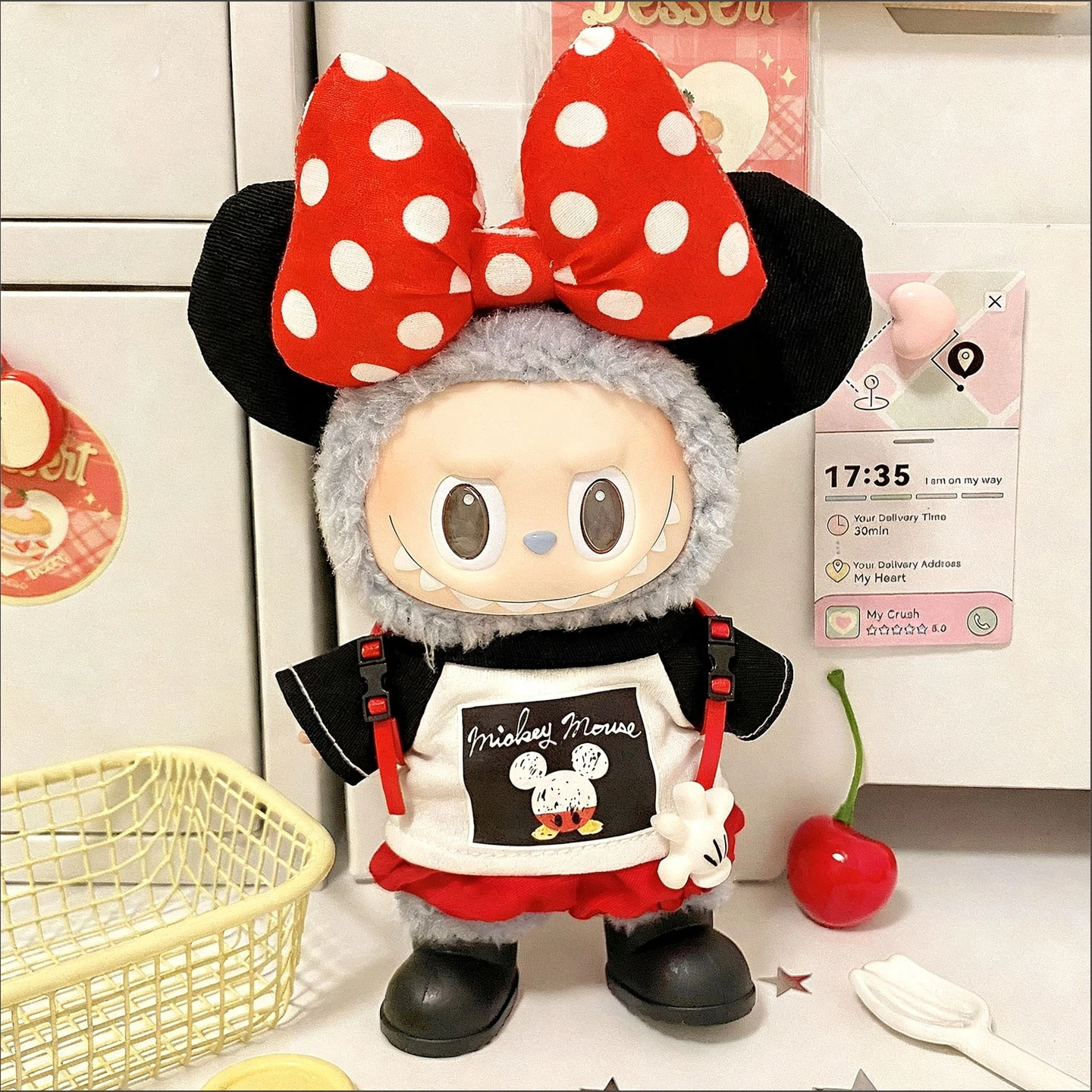 For Labubu Doll Mini Clothing Cute Cartoon Mouse Goofy Cosplay Costume Set Frog Doll House Accessories Birthday Gift Toys