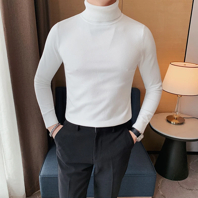 Men's High Collar Slim Knit Sweater - close-up view