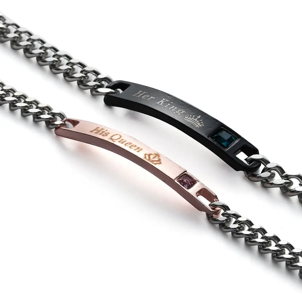 هدية الحب الإسورة كريستال تاج له الملكة لها الملك أساور زوجين من الفولاذ المقاوم للصدأ #2