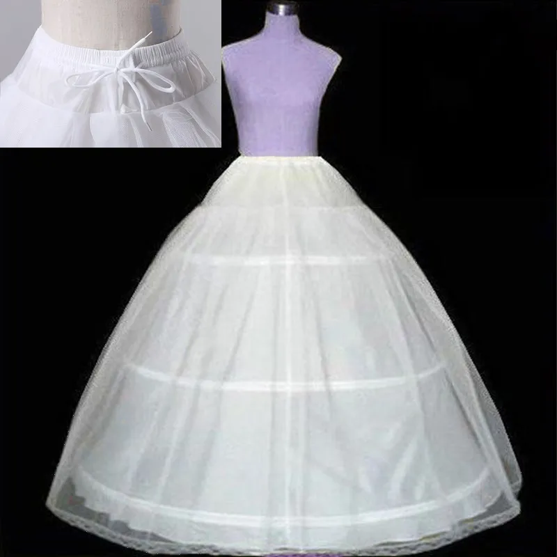 Crinoline Slip Underskirt para vestido de baile, anágua branca, 3 aros, alta qualidade, vestido de noiva, aniversário