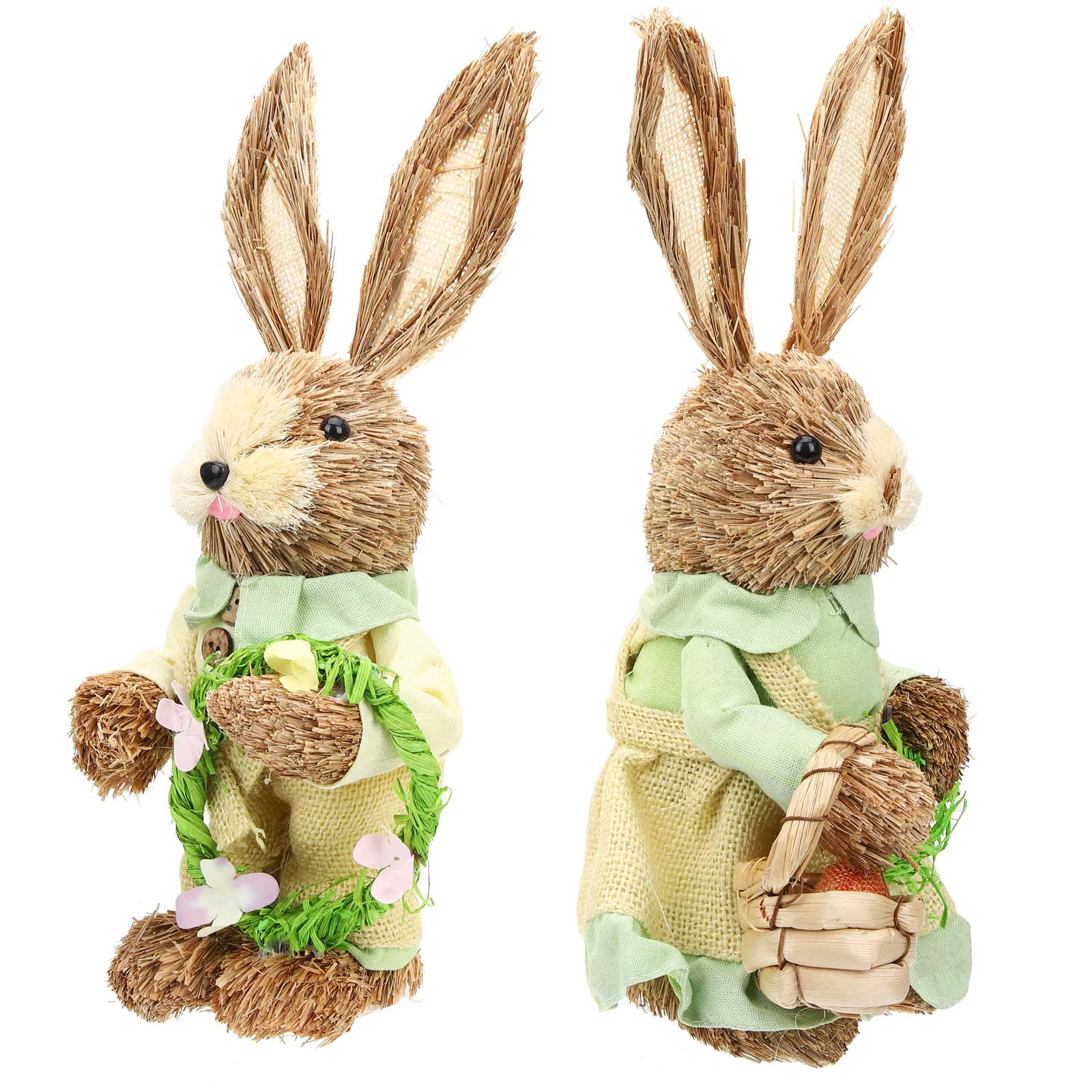 

2 Pcs Handmade Straw Rabbit Woven Easter Ornaments for Kids Dining Table Figurines Bunny Child