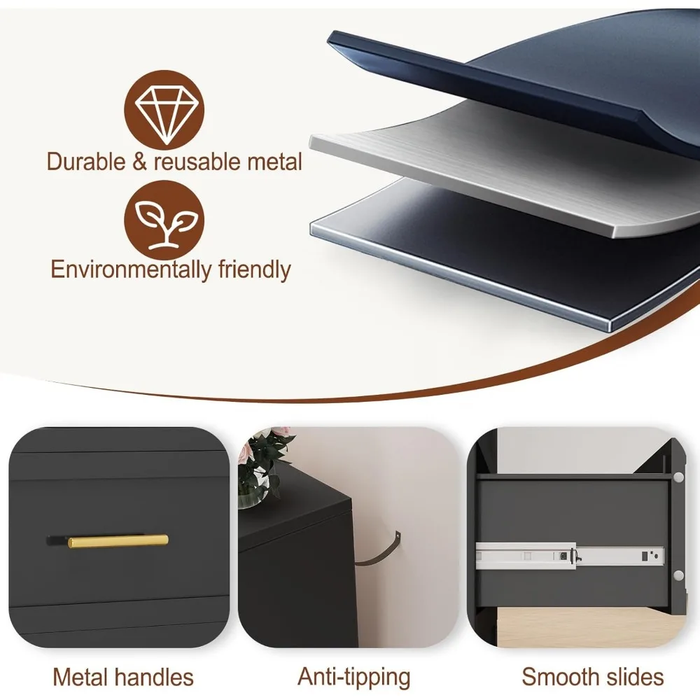 Small Black Bedroom Dresser, 24.76 High, Dressers and Chests, Modern Dresser Nightstand Set for Living Room