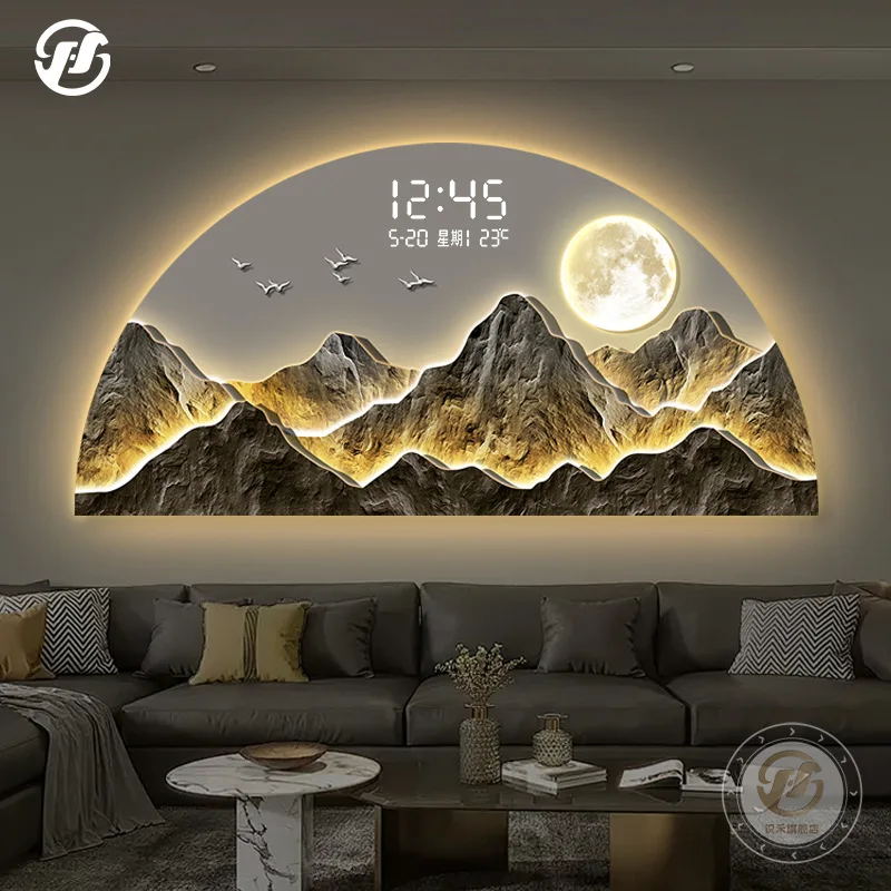 خلفية جبلية ميمونة ذات مناظر طبيعية فاخرة مع شاشة رقمية لغرفة المعيشة وغرفة النوم ولوحة إضاءة المقهى