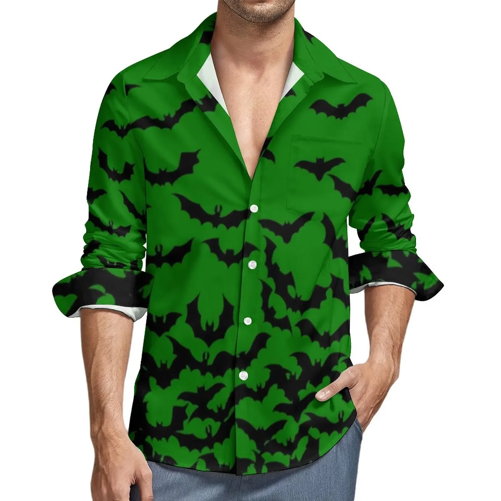 Retro Weiße Fledermäuse 3D Druck Hemd Männer Lustige Tier Revers Casual Shirts Herbst Grafik Blusen Langarm Übergroße Kleidung Tops