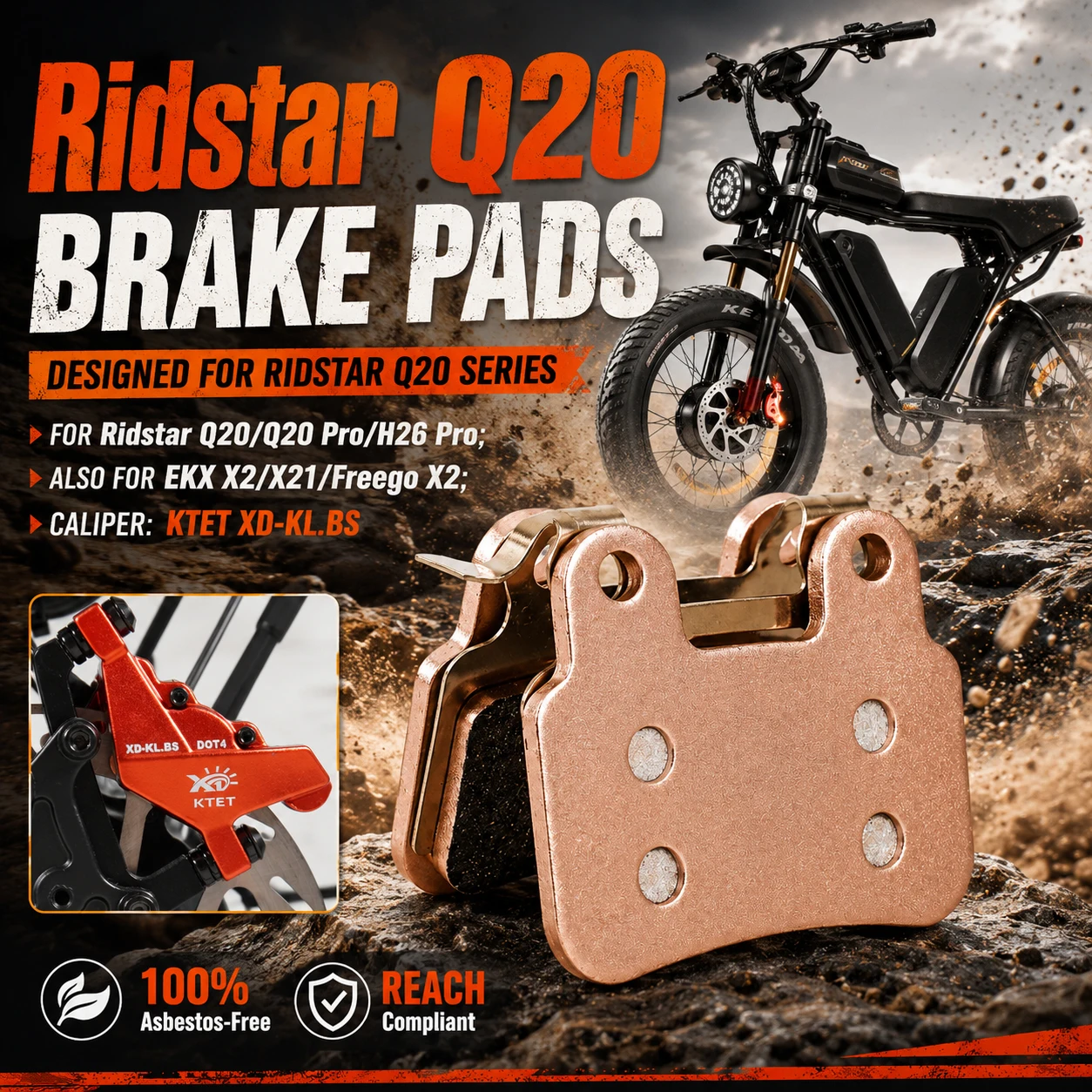 

Ridstar Q20 Brake Pads Semi-Metallic for EKX X21 X21 Max Freego X2 KTET XD-KL.BS Electric Motorbike Replacement
