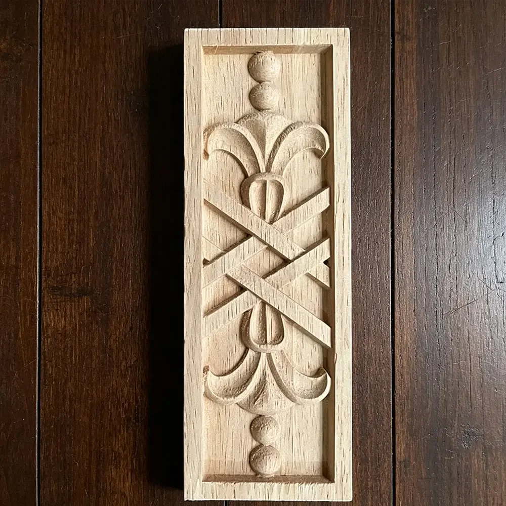 2PCS 20cm Woodcarving Furniture Vintage Home Garden Decoration Maison Accessories Solid Wood Applique Carved Flower Miniature