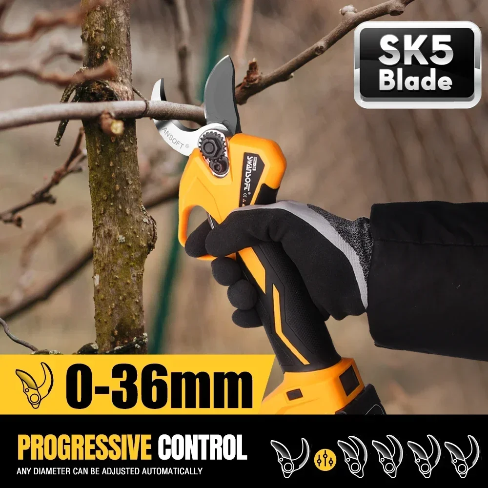 

2025 Swansoft PRU-36 cordless electric pruning shears, 36mm professional electric pruners with anti-cut and progressive cut func