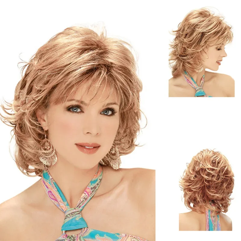 

FC6Short Classic Curly Wigs Hair Synthetic Natural For Women Brown Blonde Heat Resistant Daily Short Wigs Female@FC8！