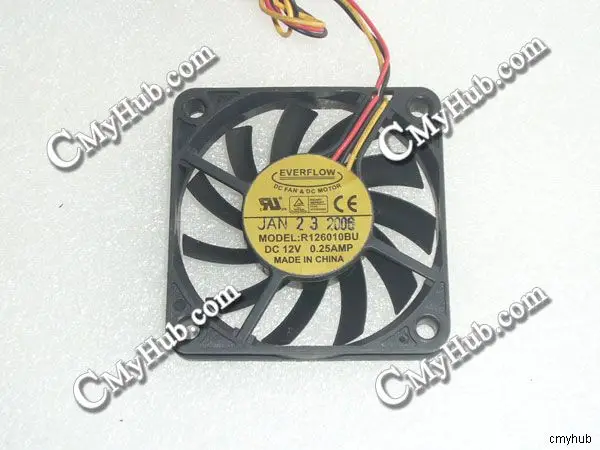 For EVERFLOW R126010BU DC12V 0.25A 6010 6CM 60MM 60X60X10MM 3pin Cooling Fan R126010BU