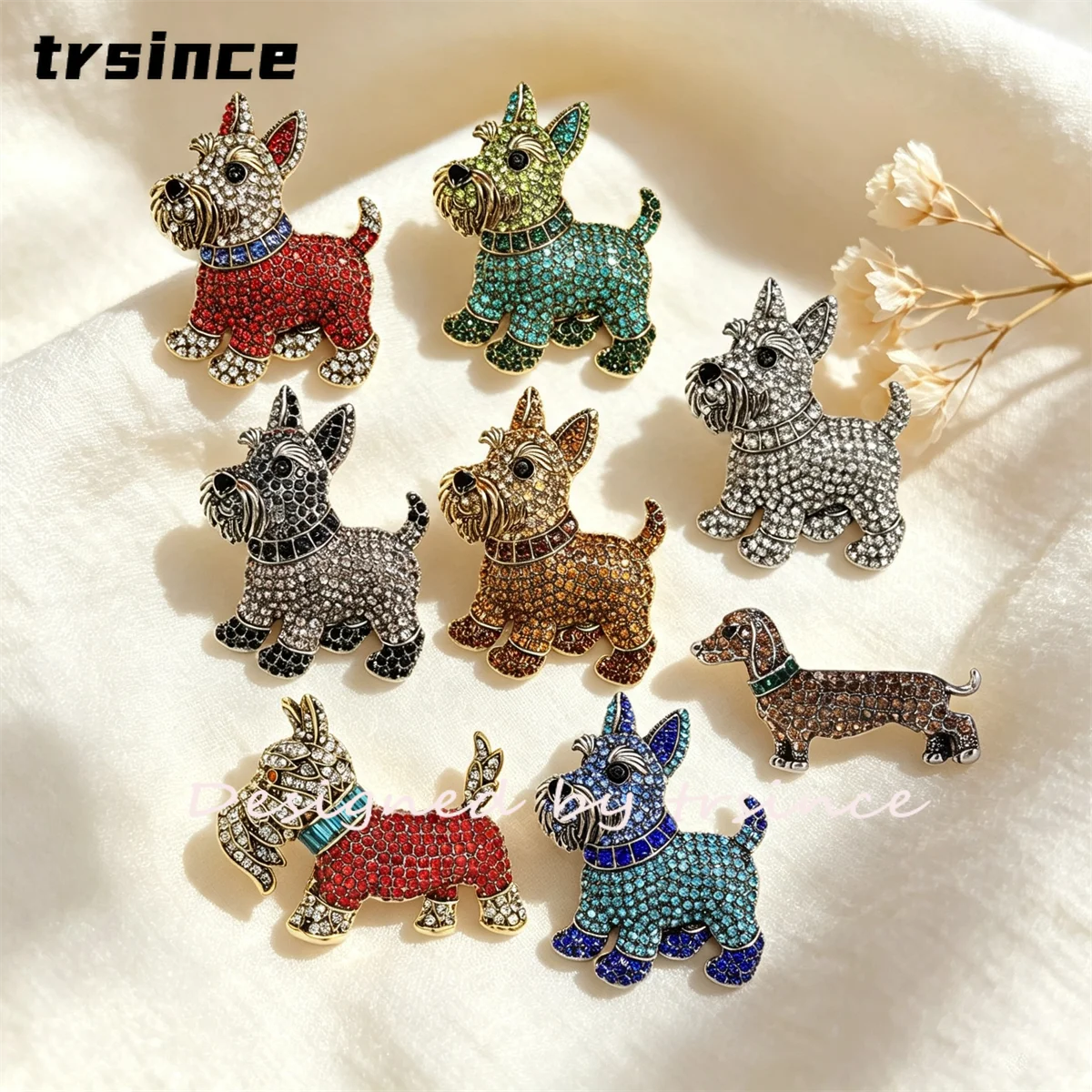 Niedliche Strass-Brosche mit Schottischem Terrier, Vintage-Kristall-Tier-Anstecknadel, Mehrfarbiges Welpen-Abzeichen, Damen-Kleidungsdekoration, Schmuck