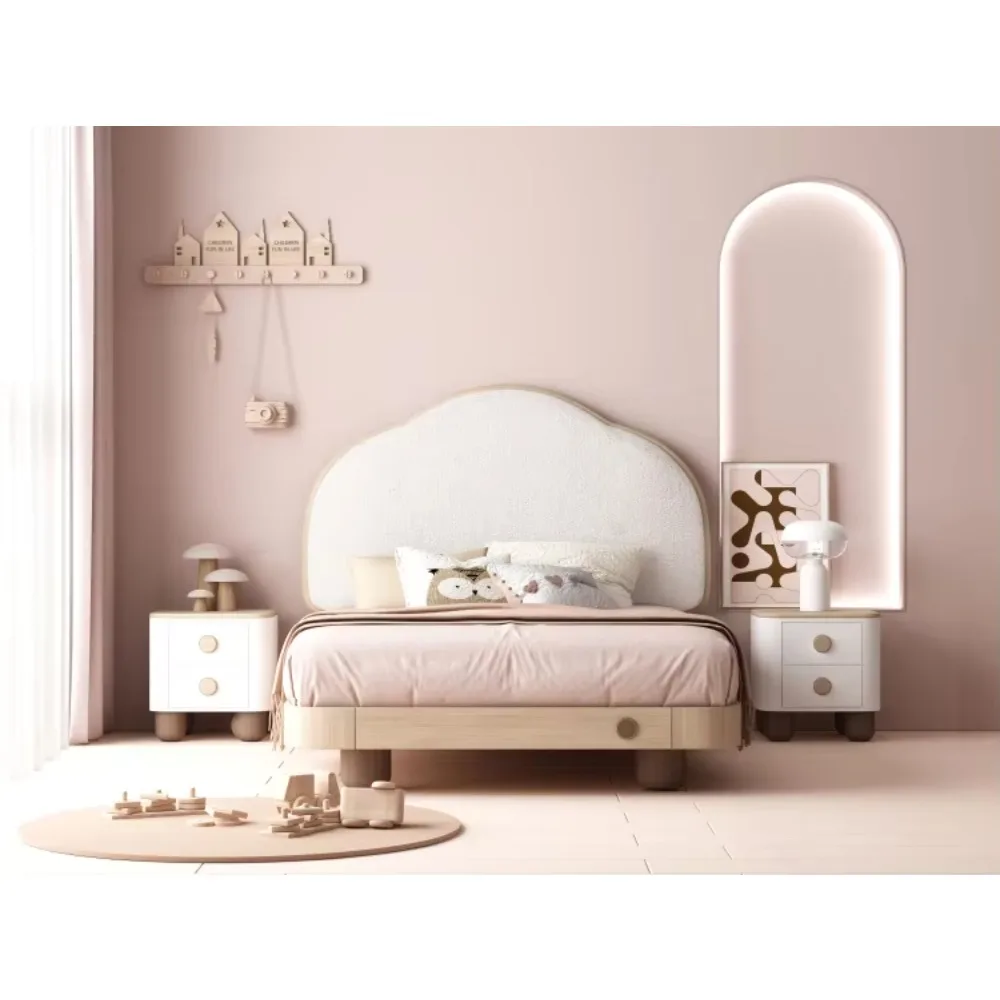 Cama doble nórdica para niños Byron, cama larga, cabecero de madera maciza, muebles modernos para dormitorio infantil, uso escolar en Hotel