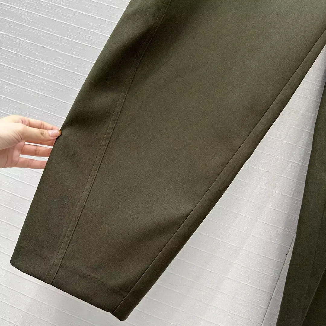 2025 New Fashion Autumn Elegant Fashion Army Green Suit Pants Women High Waist Casual Loose Chic Office Trousers
