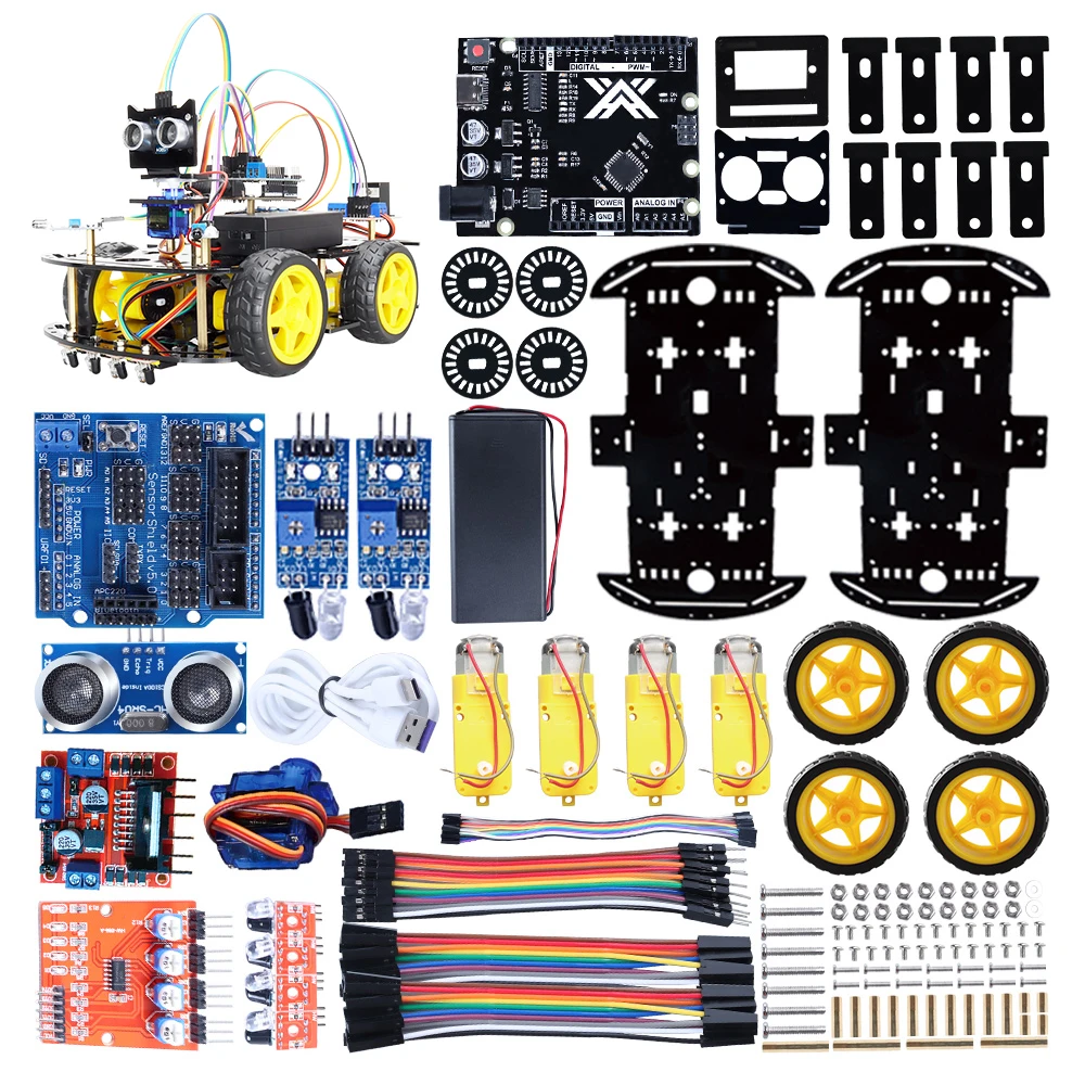 4WD Smart Automation Robot Car Kits For Arduino Project DIY Upgraded Great Fun Programming Complete Set + e-Manual and Codes