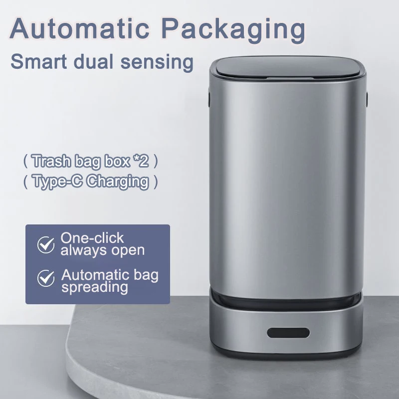 13 Liters Smart Trash Can Large Capacity Automatic Close Packing Adsorption Garbage Bin Home Kitchen Toilet Wastebasket Dustbin