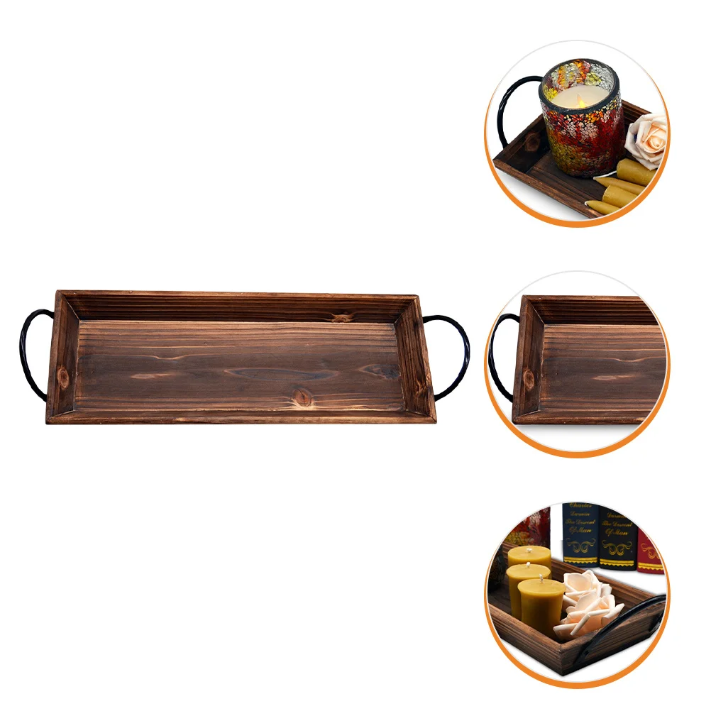 

Wooden Tealight Holder Centerpiece Tray Rustic Farmhouse Home Decor Metal Handle Easy Carry Versatile Stylish Table