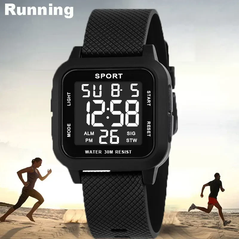 YIKAZE Men\'s Digital Watch Rubber Men Sports LED Watches 3Bar Waterproof Alarm Chrono Clock Man Fitness Electronic Wrist Watch