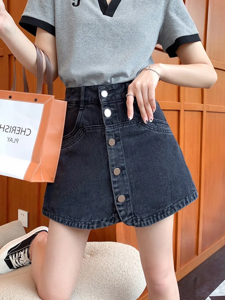 

plus Size Women's Skinny Jeans Short High Waist A-Line Skirt Wide Leg Pants Summer Thin Fabric Spicy Girl Fashion