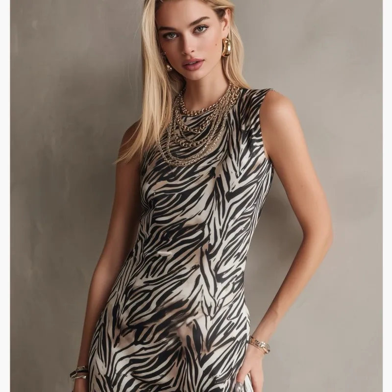 

Summer New Zebra Leopard Print Sleeveless Tank Package Hip Mini Dresses Casual O Neck Short Dress Ladies Holiday Party Dress