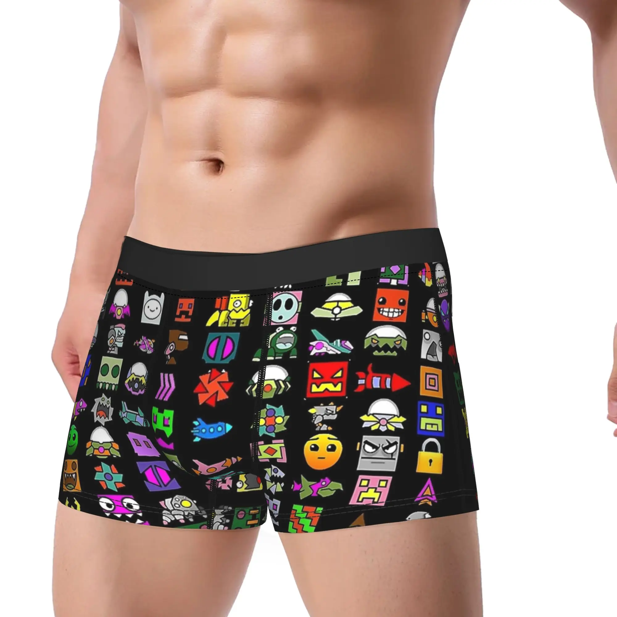 Men Geometrys Dashs Game Long Underwear  Novelty Boxer Briefs Shorts Panties Male Breathable Underpants Plus Size
