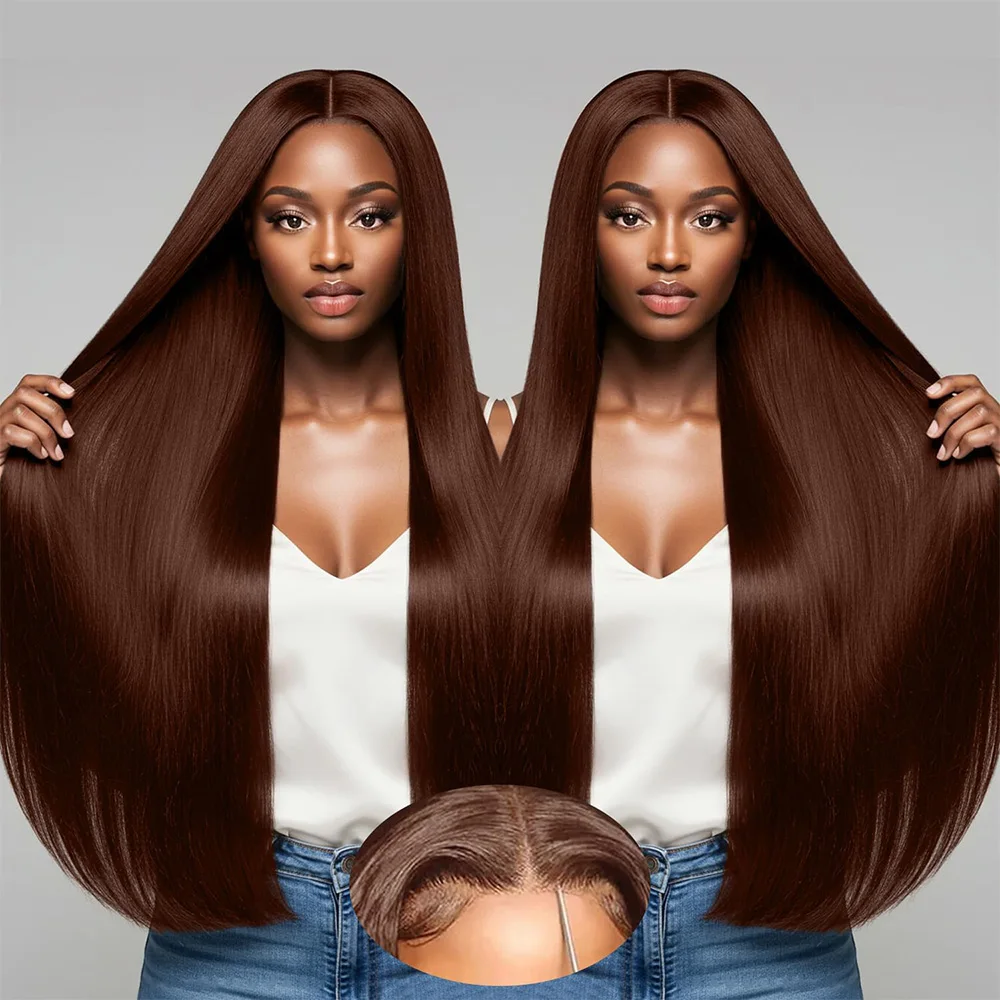 Peluca recta marrón chocolate con frente de encaje HD 13x4, cabello 100% humano, peluca frontal de encaje transparente 13x6 peluca de color marrón prearrancada.