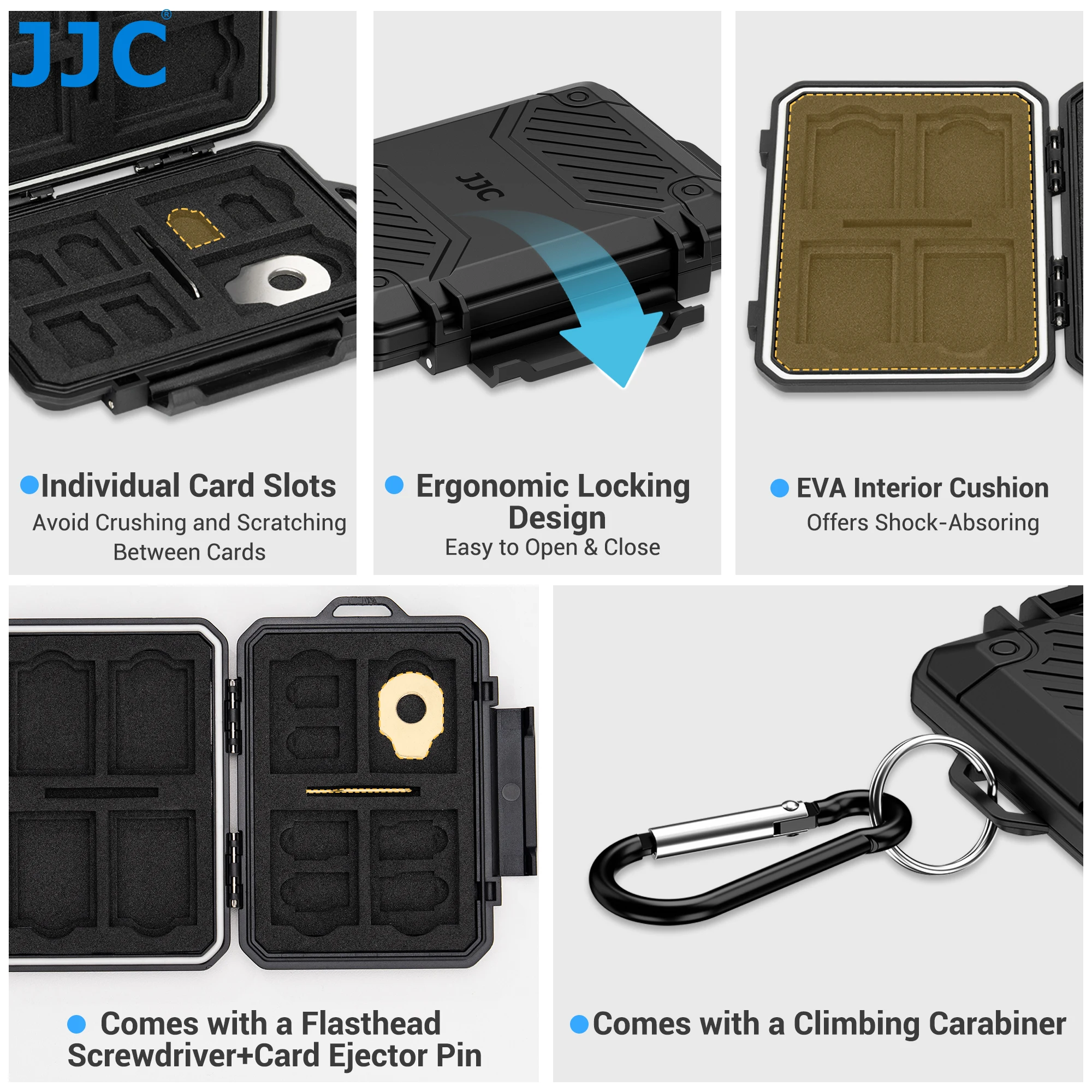 JJC-caja organizadora para tarjetas de memoria, para 8 tarjetas SD, 4 tarjetas TF, 4 CFexpress tipo A, soporte para caja de almacenamiento de tarjetas de memoria IP67 a prueba de polvo