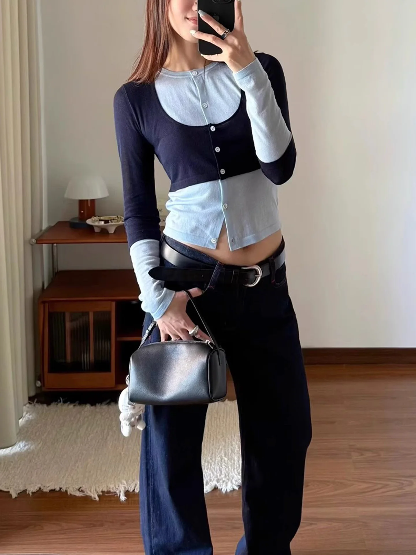 

AOOUIU Silk Wool Knitted Open Cardigan Color Blo Design Spring Summer New Arrival Women's Regular Fit Long Sve round Ne