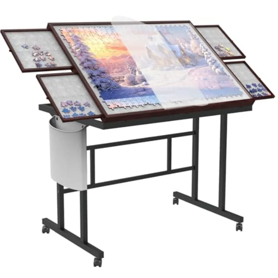 

Jigsaw Puzzle Table 1500pcs with Legs and Storage Pocket5 Adjustable Up Level Puzzle Tables for Adults with Drawers and Wheels