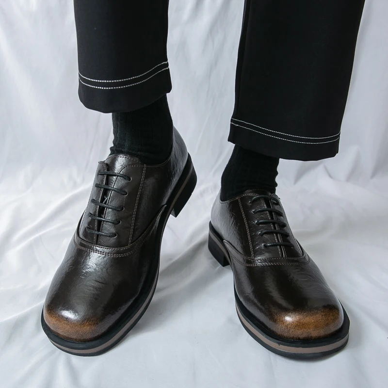 

Men Summer Height Increasing Derby Shoes, Square Headed Handsome Niche Business Formal Wear Casual Commuting Fashionable Shoes