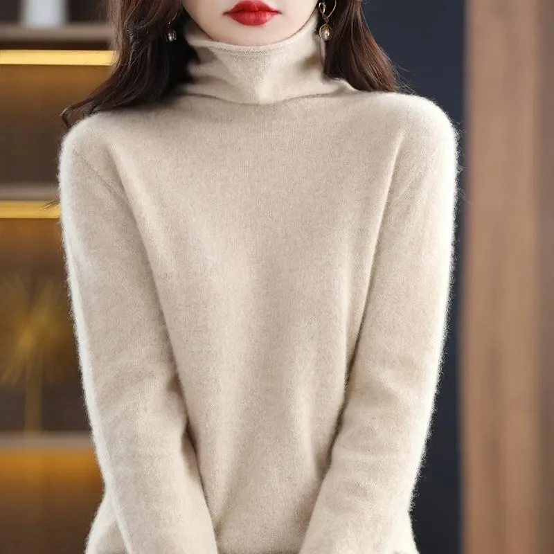 2024 autunno inverno pullover collo alto da donna 100% puro visone cashmere maglione lavorato a maglia morbido moda caldo abbigliamento donna