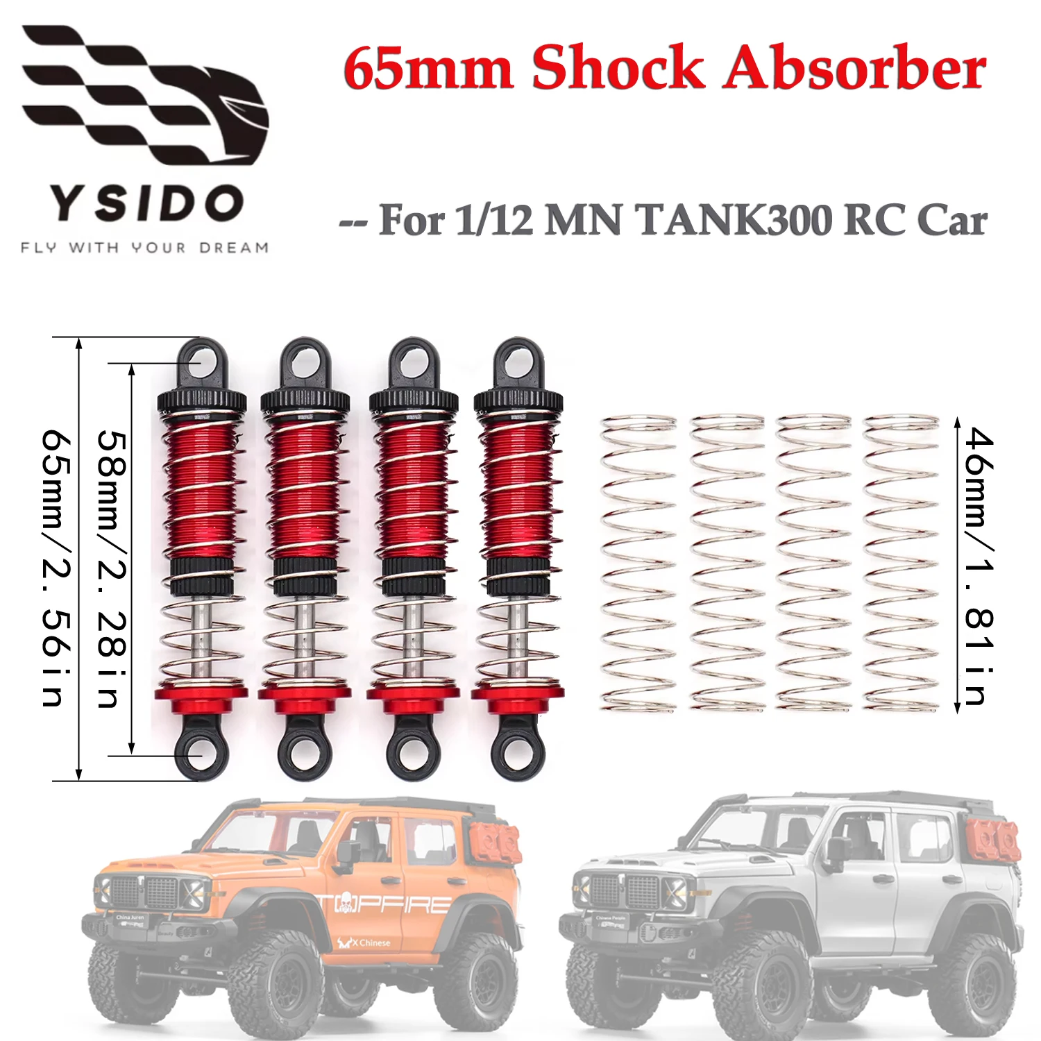 

4 шт. металлических амортизаторов YSIDO для радиоуправляемых машин, передние и задние, масляные, для 1/12 MN TANK300 MN 300, запчасти для внедорожных радиоуправляемых краулеров