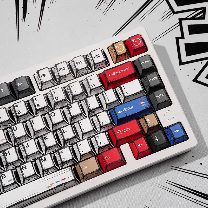 

Comic Style Colorful Mixed Light Keycaps Original Factory Height 109 Keys Set Classic Minimalist Style Machine Keycap Decoration