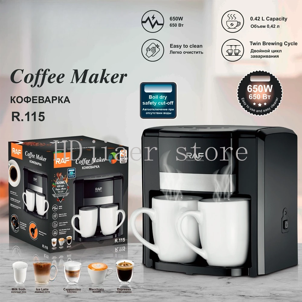 

Small Semi-Automatic Coffee Maker for Home – Drip Americano Function & 2-Cup Automatic Moka Pot