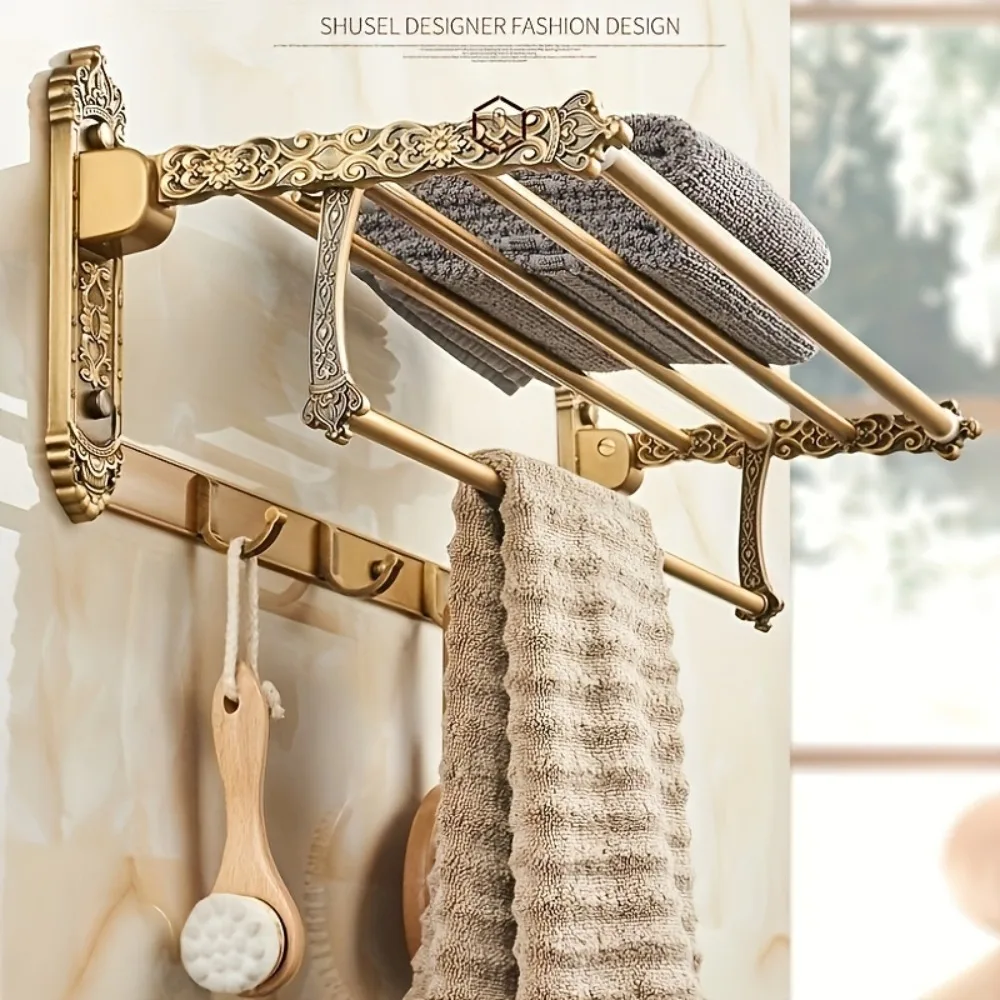 Vintage Aluminum Towel Rack  Multi-Layer Wall Mounted Towel Holder Bathroom Kitchen Accessories Home Organizer