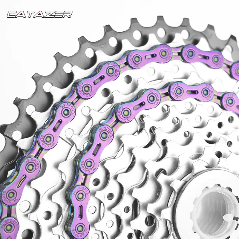 Bicycle Chain 9 10 11 Speed Silver Half Hollow Bike Chain Mountain Road Bike Chains Ultralight 116L Laser Colorful