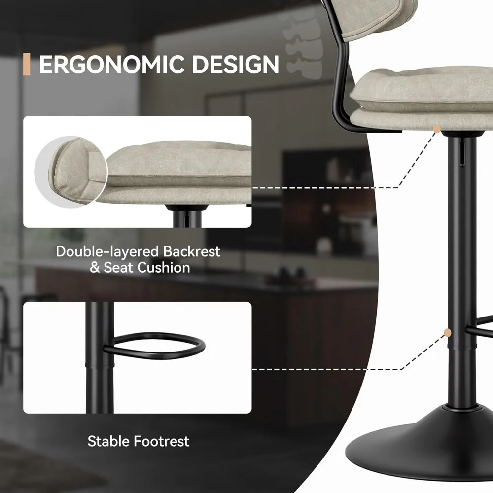 Juego de 4 taburetes de bar, taburetes de bar modernos de altura giratoria ajustable para isla de cocina, sillas de bar tapizadas de doble capa