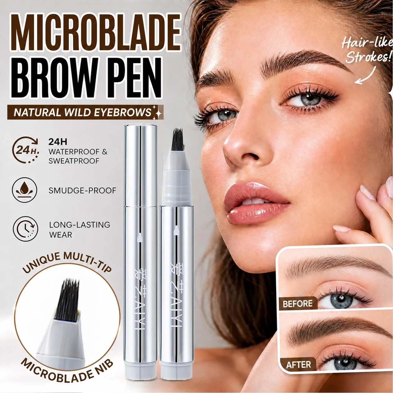 4H Waterproof AIYI Multi-Prong Eyebrow Pencil Clearly Defined, Smudge-Proof, Long-Lasting Liquid Eyebrow Pencil