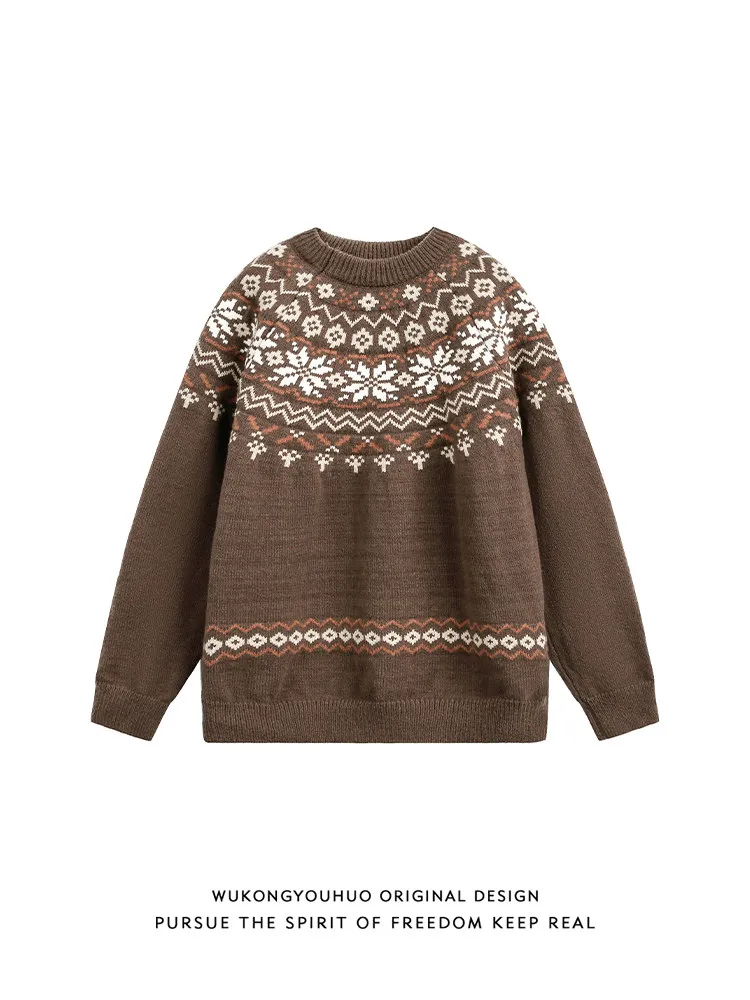 

Осенне-зимний атмосферный жаккардовый свитер для мужчин и женщин, свободный универсальный вязаный свитер в стиле «ленивый шик» для пар