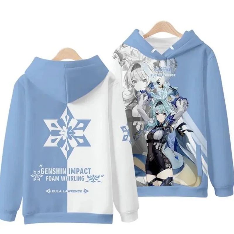 Genshin Impact Eula Lawrence Kawaii 3D Hoodie Animation Jogo Dos Animation Desphos Das Mulheres Dos Homens Com Capuz de Manga