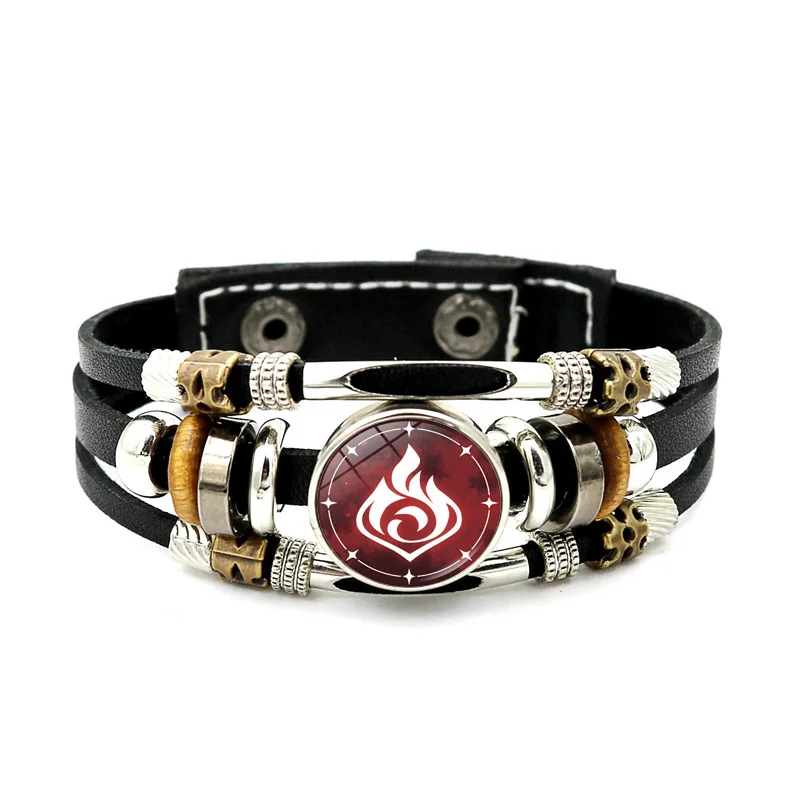 Luminous Impact Retro Design Sense Leather Bracelet Eye God Water Wind Thunder Rock Ice Element Snap Button Bracelets Jewelry