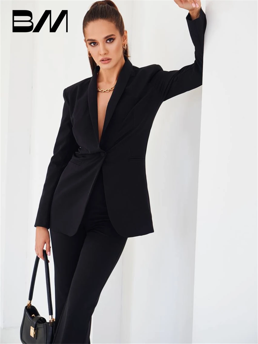 2 Pieces Jacket Blazer With Trousers Blazer Solid Women\'s Tuxedo Office Outfit One Button Fashion Women Suit Set Long Sleeves