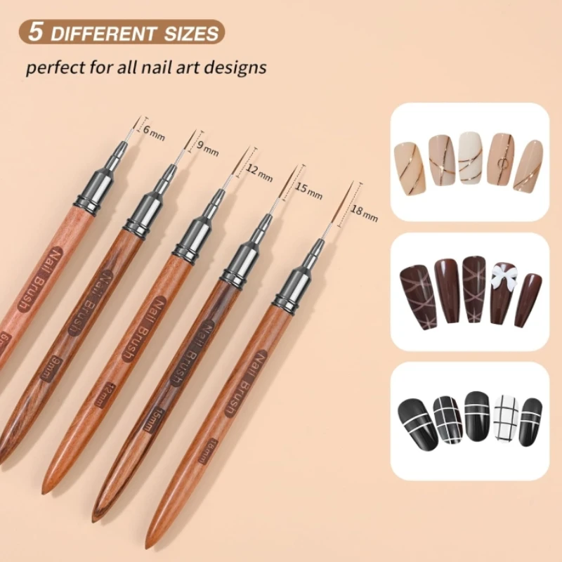 Nail Art Brushes,5Pcs Nail Art Liner Brushes,Painting Art Design Brush Set Nail Dotting Drawing Tool for Long Lines,Thin Details