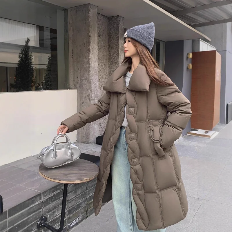 سترة نسائية طويلة للأسفل مجموعة خريف وشتاء 2025 أنيقة، فضفاضة، تنحيف، سميكة، معطف دافئ عصري #2
