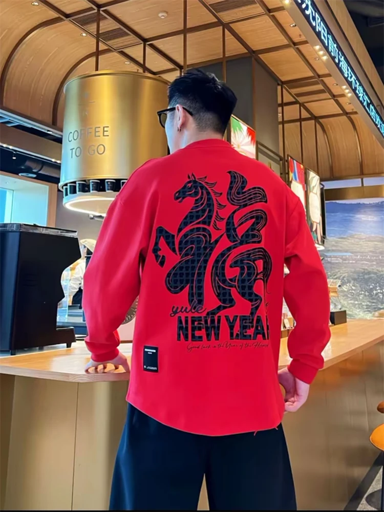 

High-End Men's Long Sve Print Sweatirt Year Luy Character Base Layer Casual Winter Faion Couple Match Cotton P...