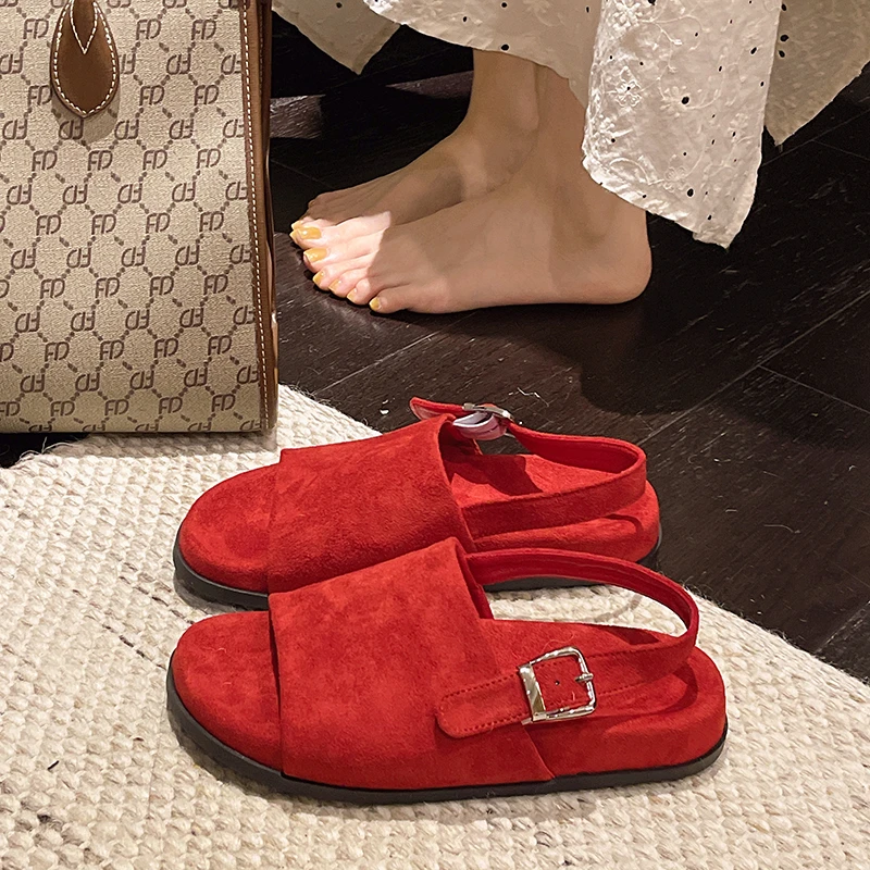 Woomen Sandals Summer New Women's Shoes Suede One-Strap Casual Sandals Flat Comfortable Korean Version Flip-Flops view 4