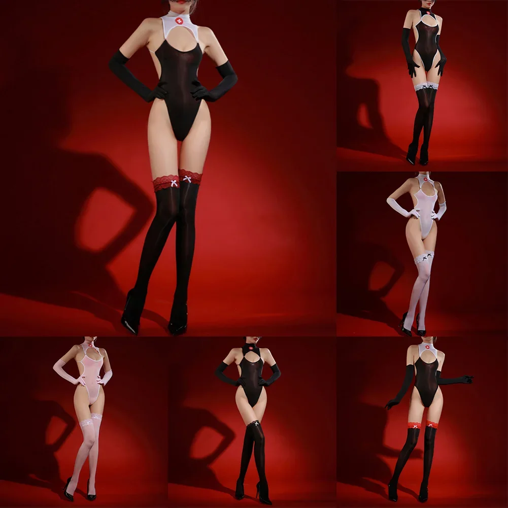 

Womens Bodysuit See-through Set Brand New Condition Comfortable Fit Black Shiny Bodysuit For Women See-through Lingerie