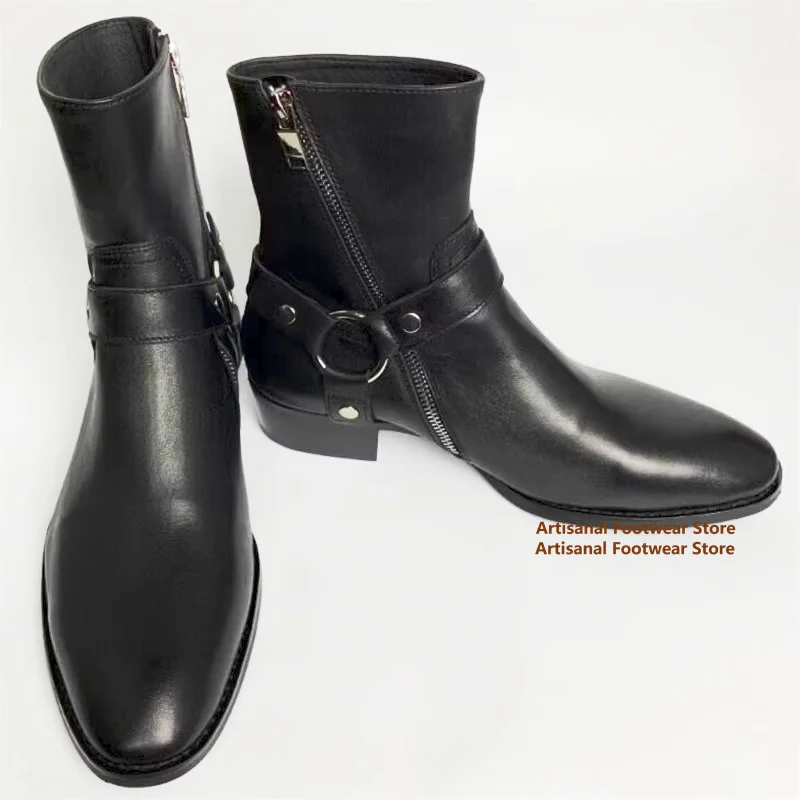 

Metal Buckle Chain Chelsea Boots Men's Shoes Low Heeled Anti Slip-On Booties Luxury Handmade Novelty Designer Men's Boots