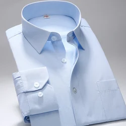 Camisa de trabajo blanca formal para hombres, camisa delgada de manga larga de negocios, sin bolsillo, algodón suave y cómodo