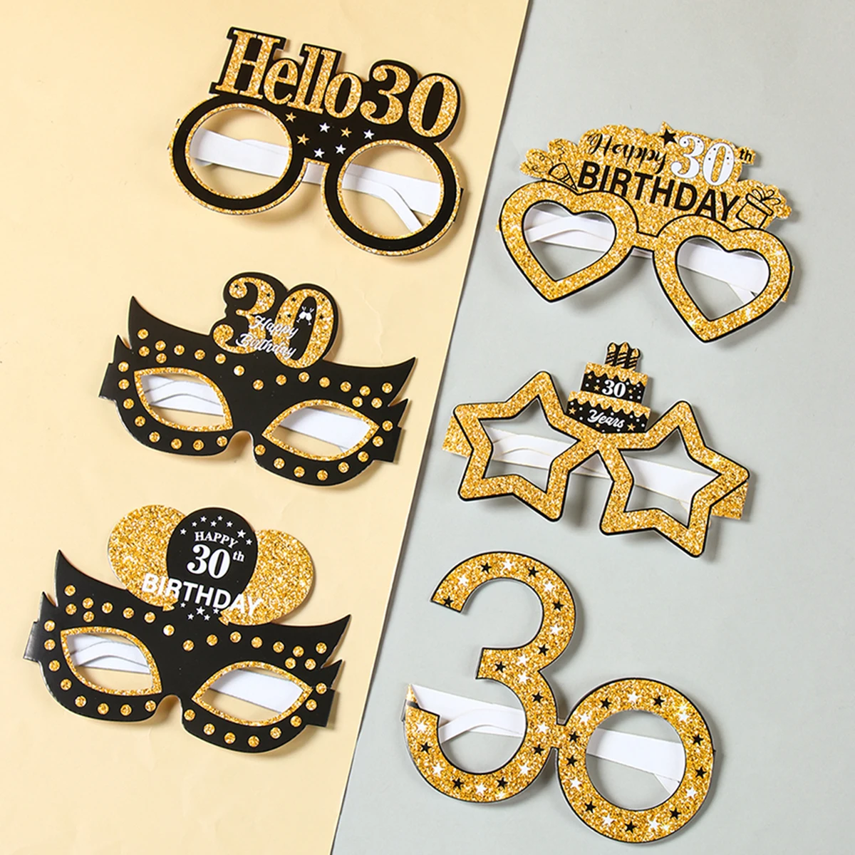 Black Gold Birthday Paper Glasses Happy 30th 40th 50th 60th 70th Birthday Party Decoration 18 40 50 60 Year Photo Props DIY Gift